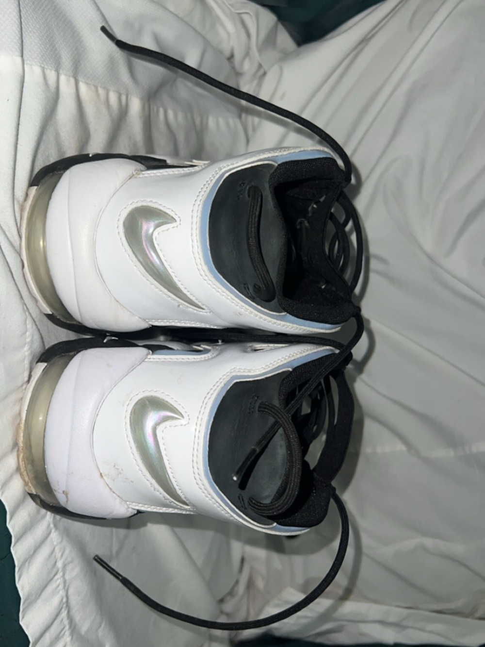 Nike uptempo White and Black Sneakers with Iridescent Swoosh worn 6 times max